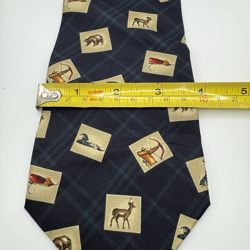 Chaps Ralph Lauren 100% Silk Tie Made‎ in USA Plaid Outdoorsman Print Fish Deer - Picture 5 of 7